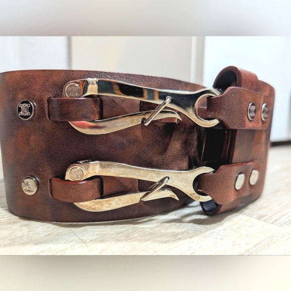 Celine Brown Leather Metal Hook Waist Belt - S - Picture 2 of 10